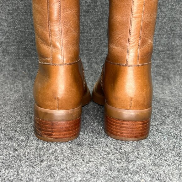 Michael Kors Whitaker Boots Womens Size 9.5 Caramel Leather Tall Shearling Block - Picture 8 of 16
